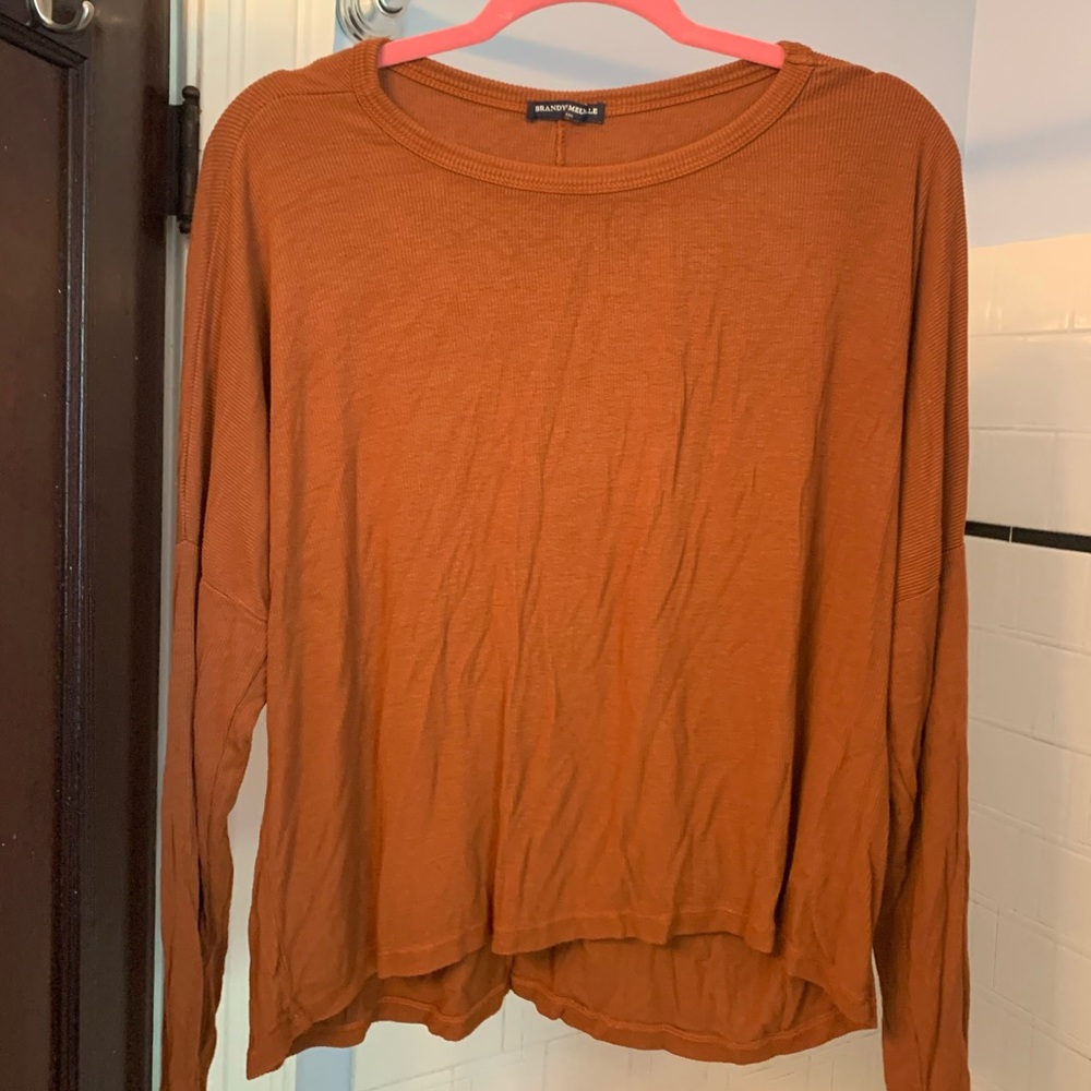 Brandy Melville long sleeve orange flowy shirt